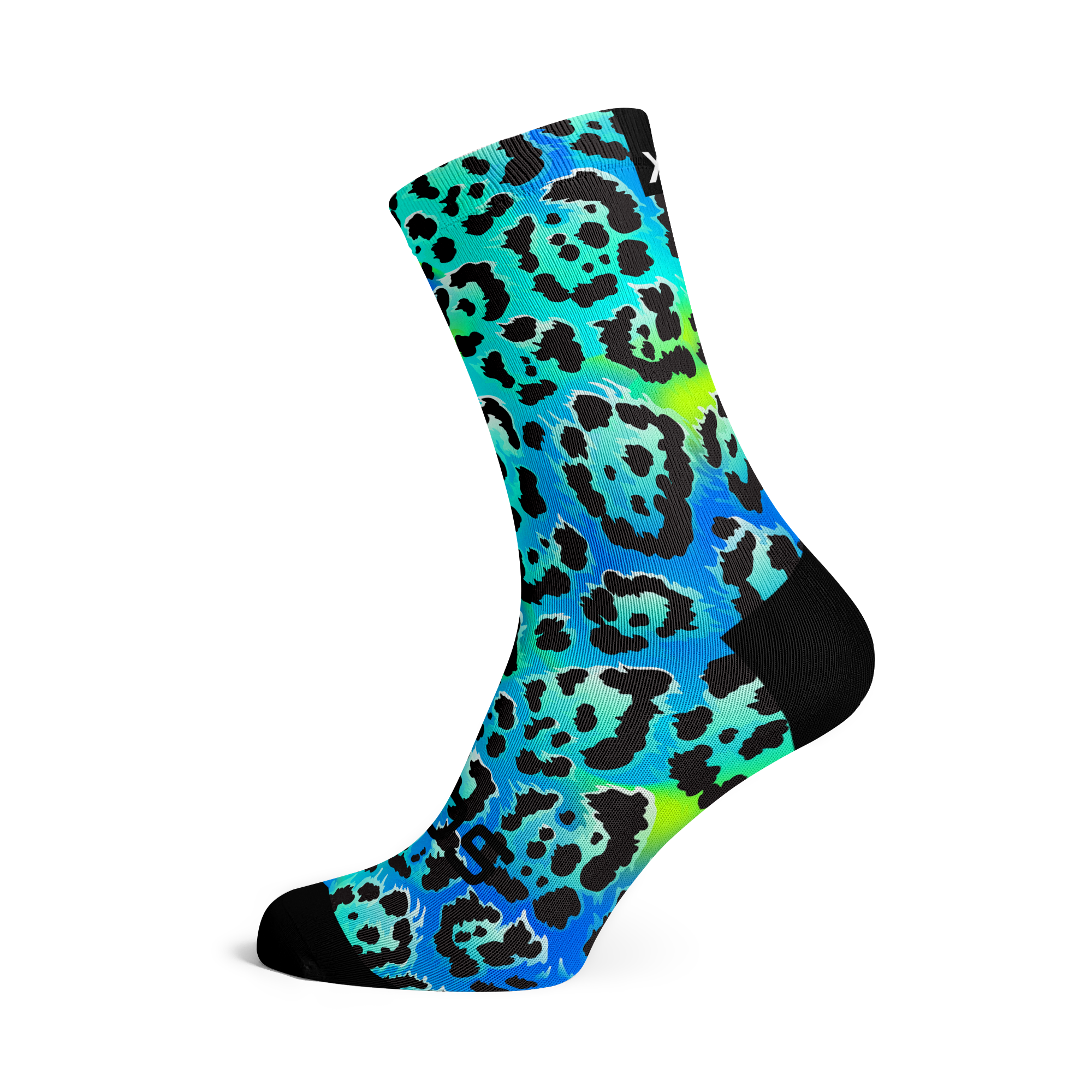 Electric Leopard Blue Crew Socks