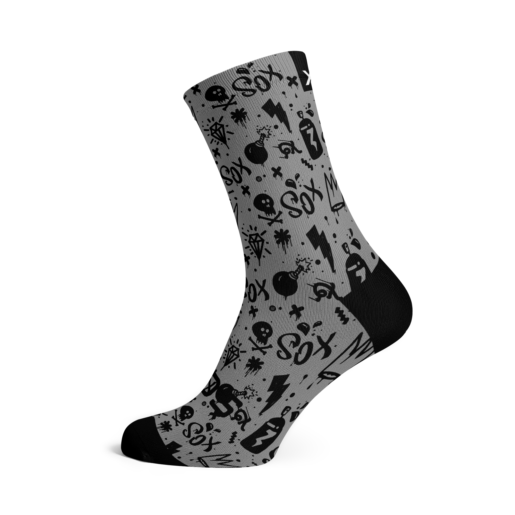 Doodle Grey Crew Socks