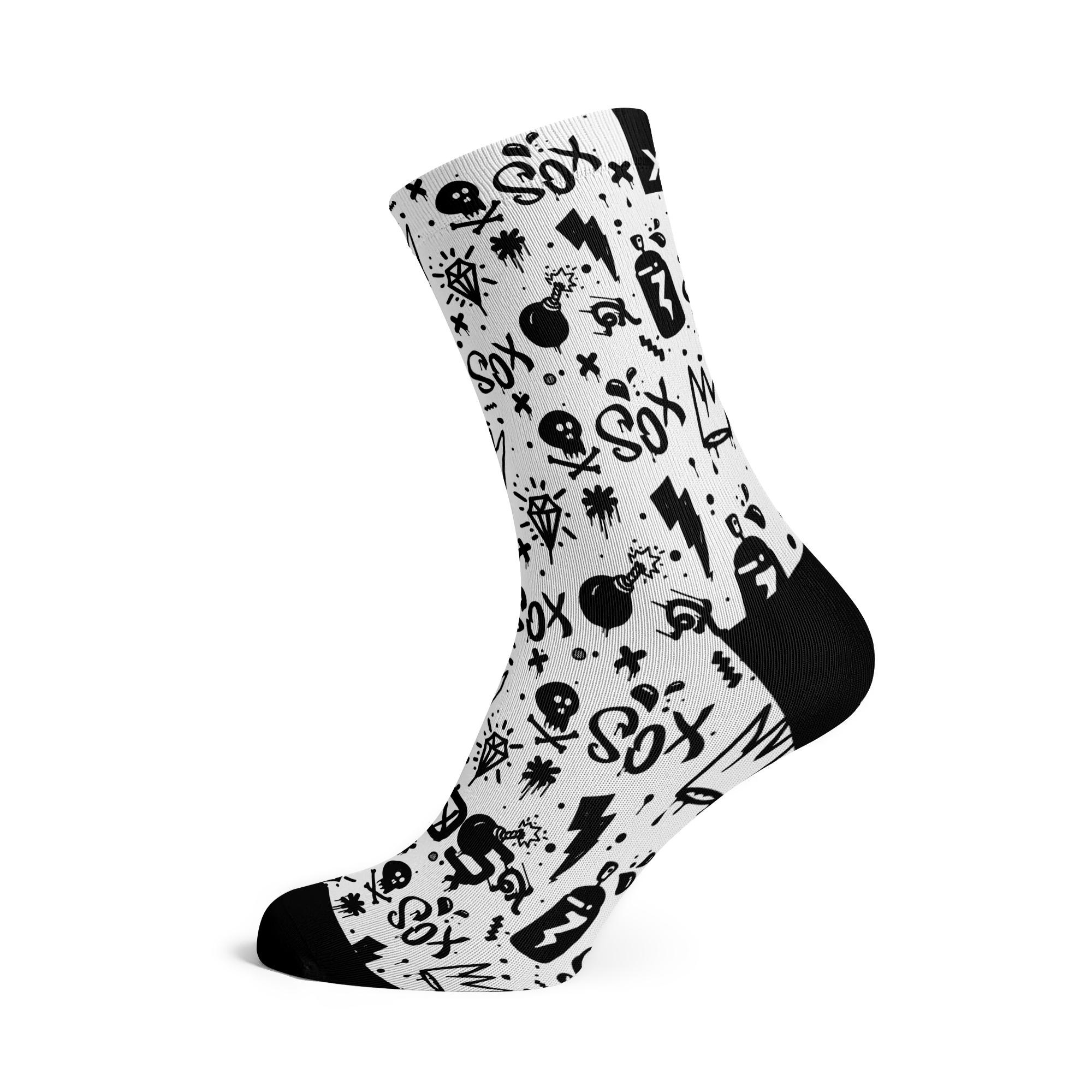 Doodle White Crew Socks