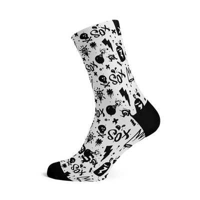 Doodle White Crew Socks