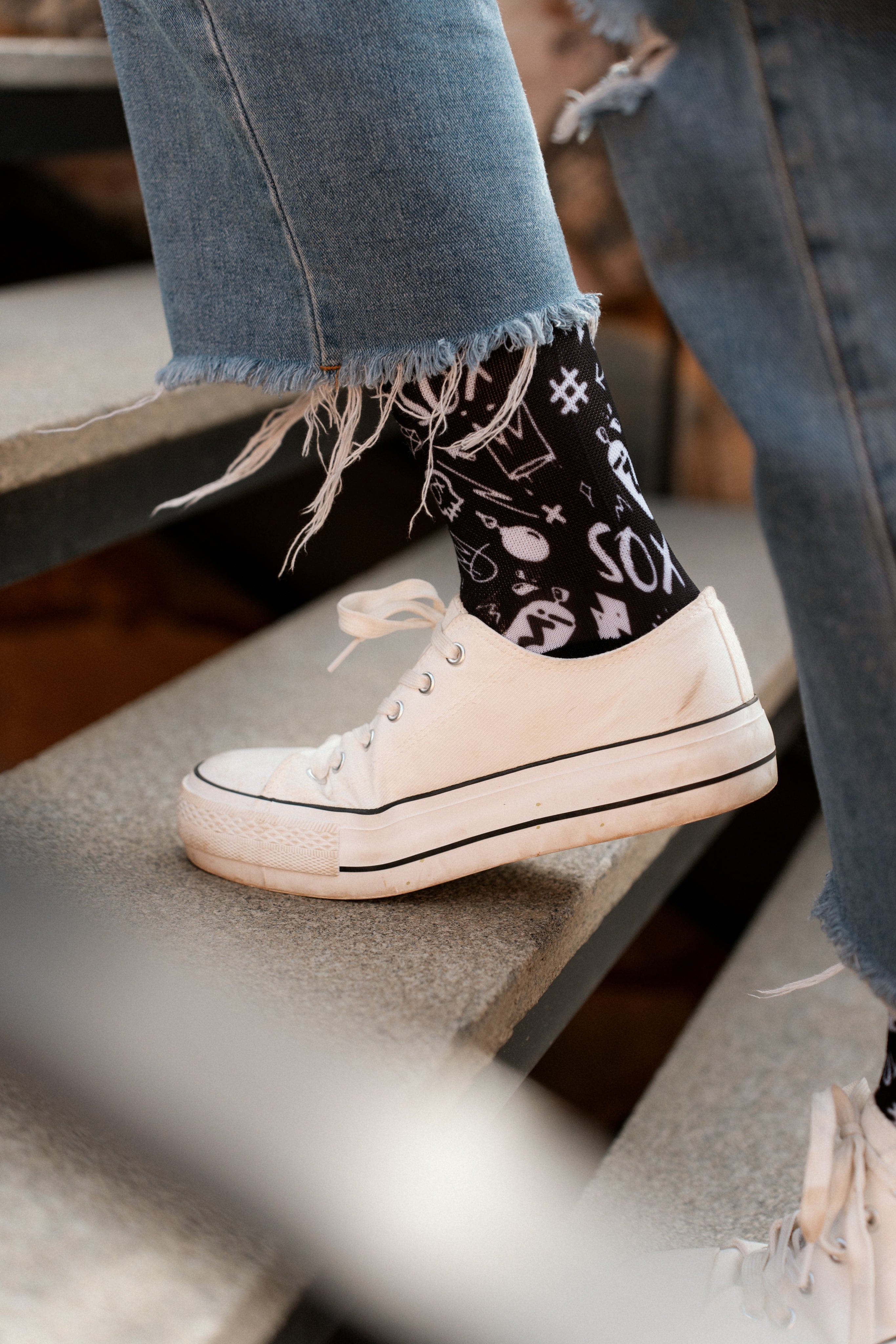 Doodle Black Crew Socks