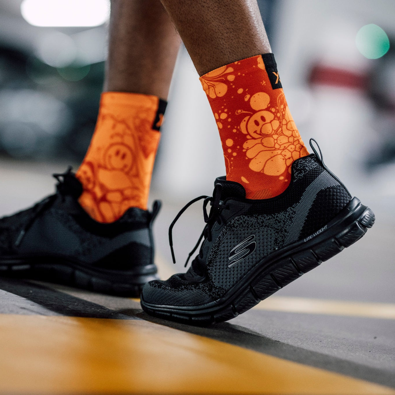 Neon Slide Orange Crew Socks