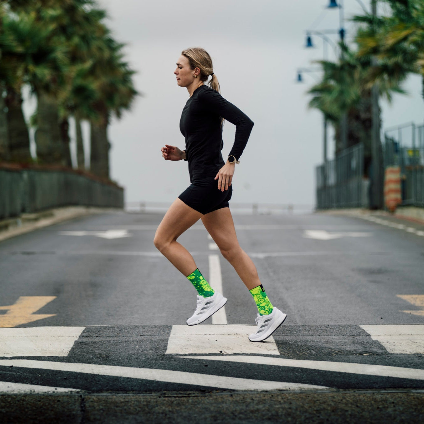 Neon Slide Yellow Crew Socks