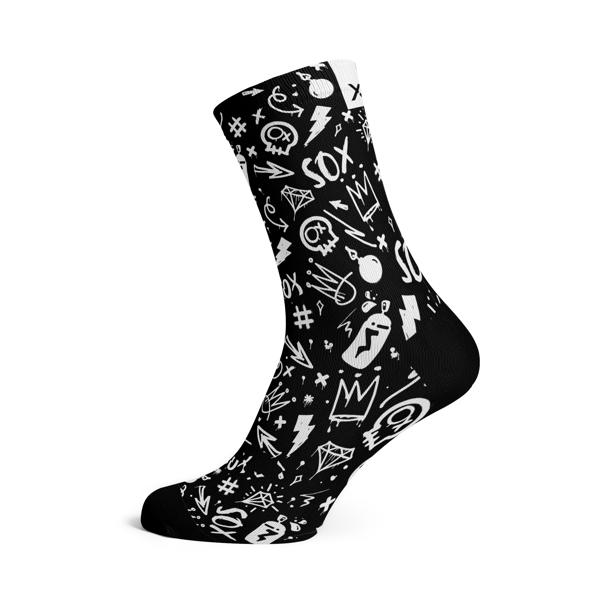 Doodle Black Crew Socks